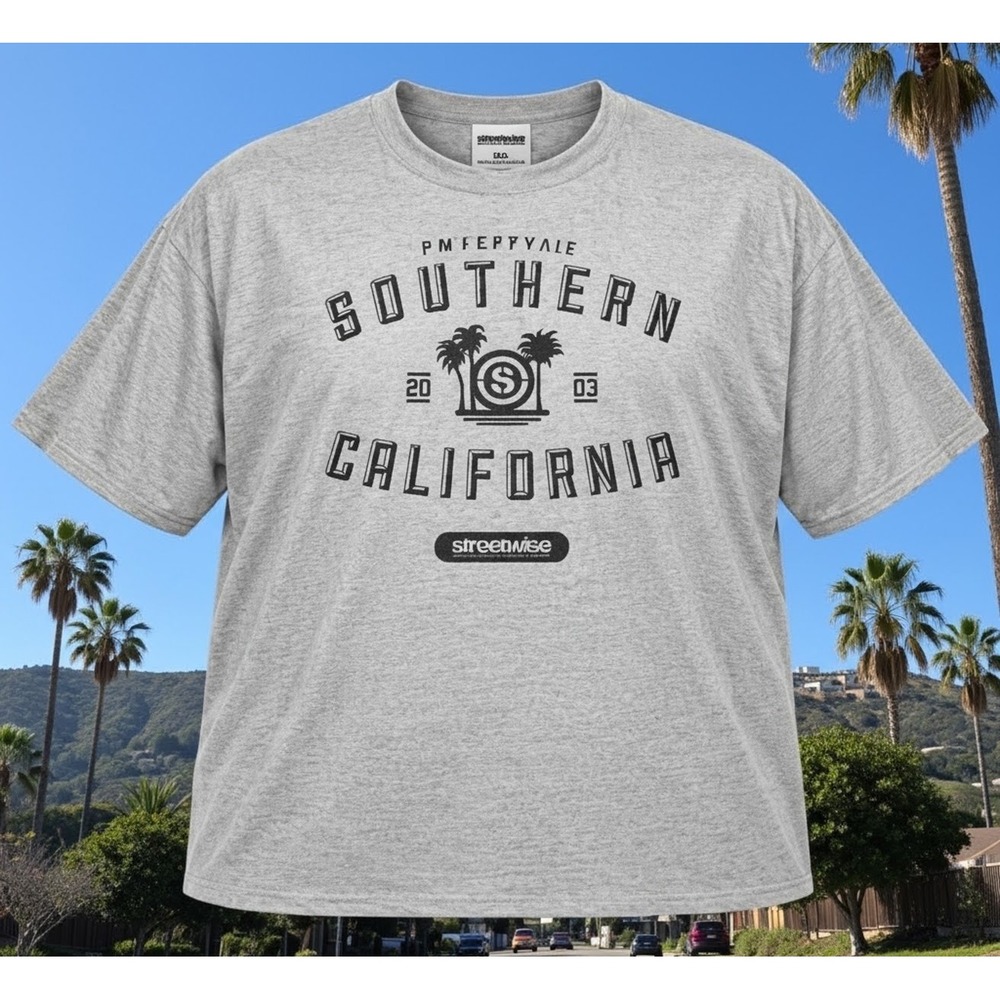 Streetwise Southern California Graphic Tee 5XL Gray Plus Size Streetwear Shirt